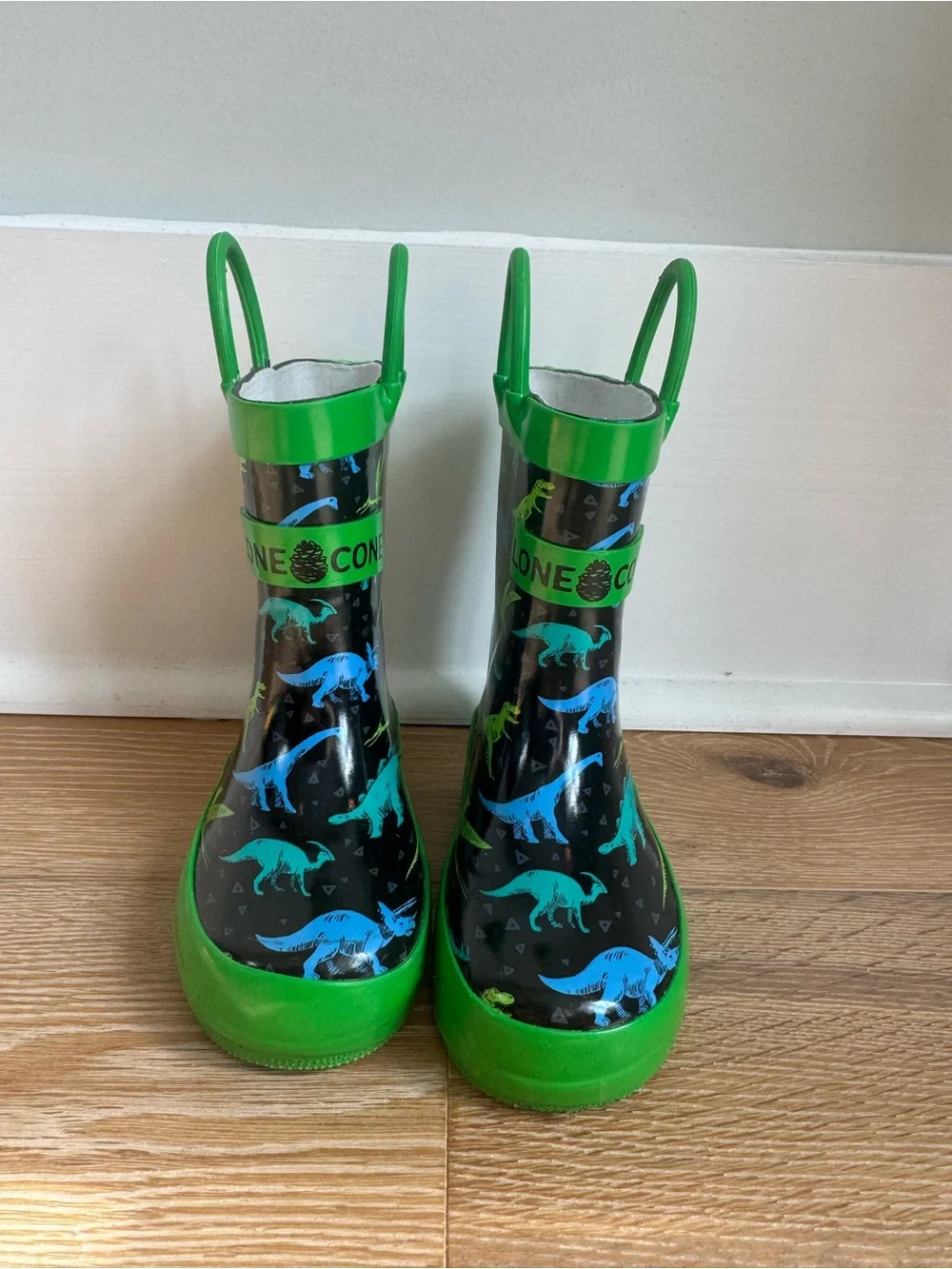 Kids Green Dinosaur Rain & Snow Boots with Easy Pull Handles